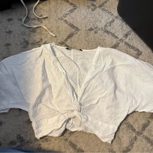 Zara White Twist Front Linen Short Sleeve